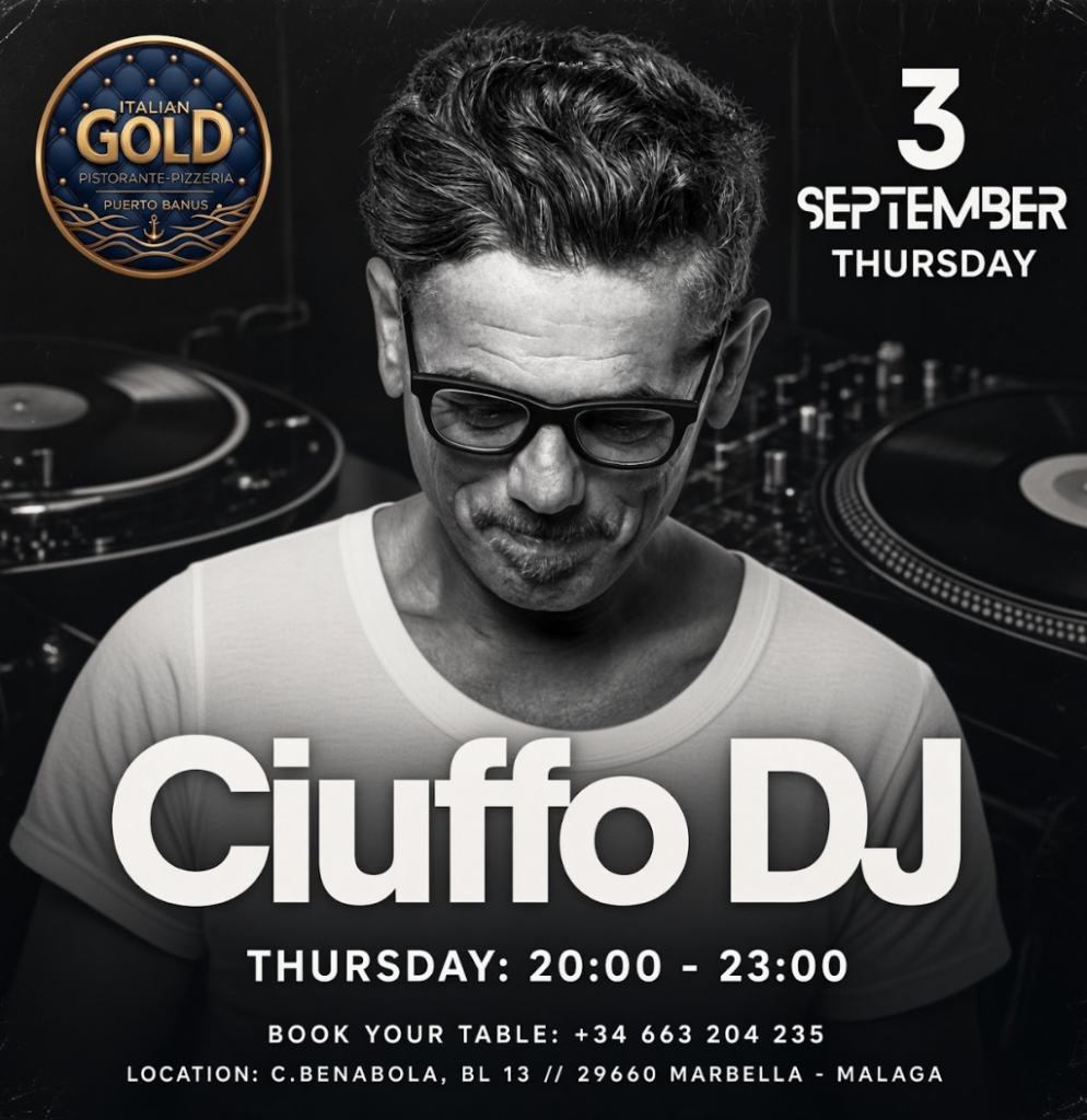 El próximo 3 de septiembre, nos visitará el reconocido Ciuffo DJ para ofrecernos una sesión en directo exclusiva que transformará nuestra velada en una experiencia sensorial única frente al mar.